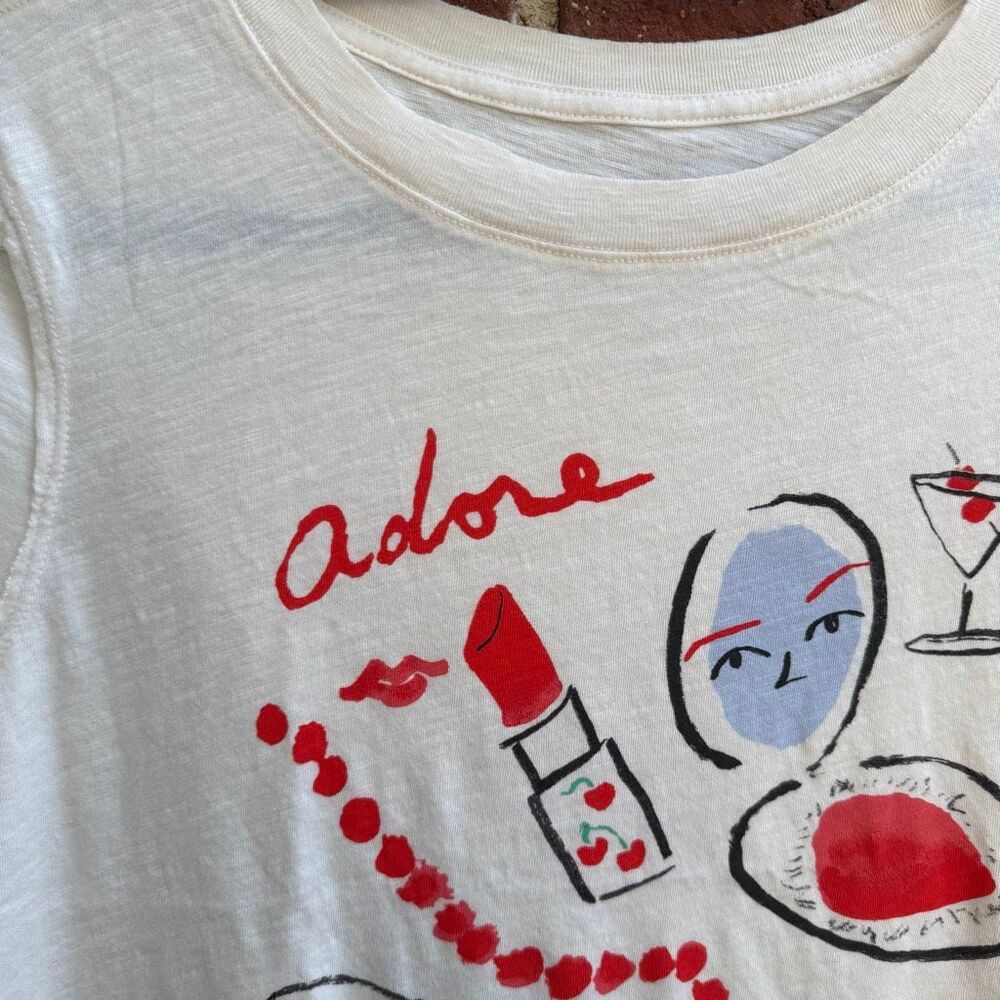 Anthropologie Maeve x Phthalo Ruth Adore Graphic Tee Cotton Boxy small petite NE - Picture 8 of 10